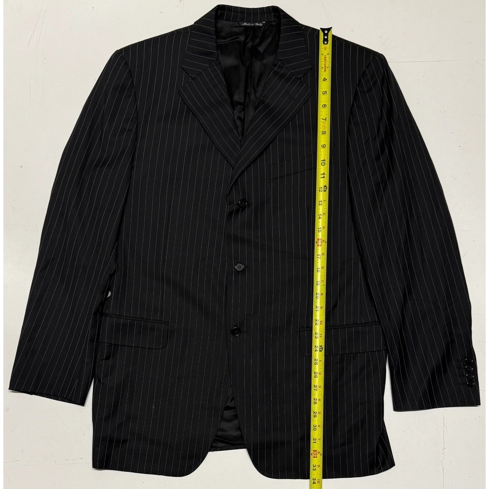 Canali Super 120s Wool Pinstripe‎ Blazer Mens 44L Made in Italy Black